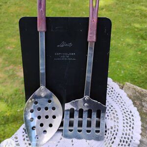 cooking utensils set of 2 Stanhome brand slotted spoon and spatula flipper 1960s